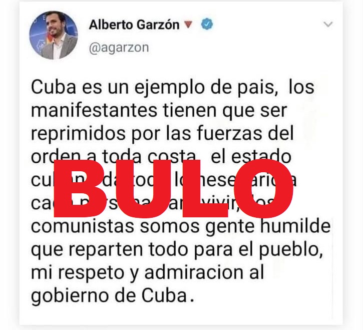 Captura del supuesto tuit de Alberto Garzón sobre Cuba.