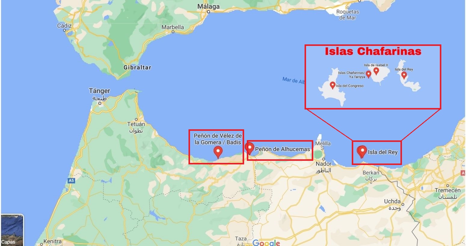 Captura del mapa en el que se ve la ubicación de las islas.
