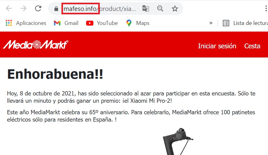 Cuidado con el anuncio que dice que MediaMarkt está vendiendo el patinete Xiaomi Mi Pro Black Friday "por sólo 1,99€": es 'phishing' - Maldita.es